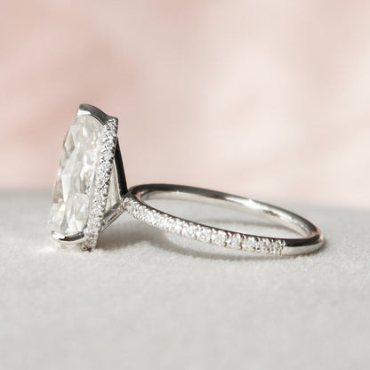 3.5 CT Pear Hidden Halo & Pave Moissanite Engagement Ring