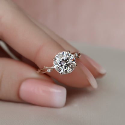 2.5 CT Round Twig Pave Moissanite Engagement Ring