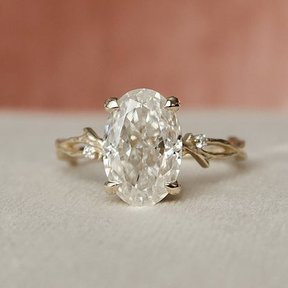 3.5 CT Oval Twig Pave Moissanite Engagement Ring