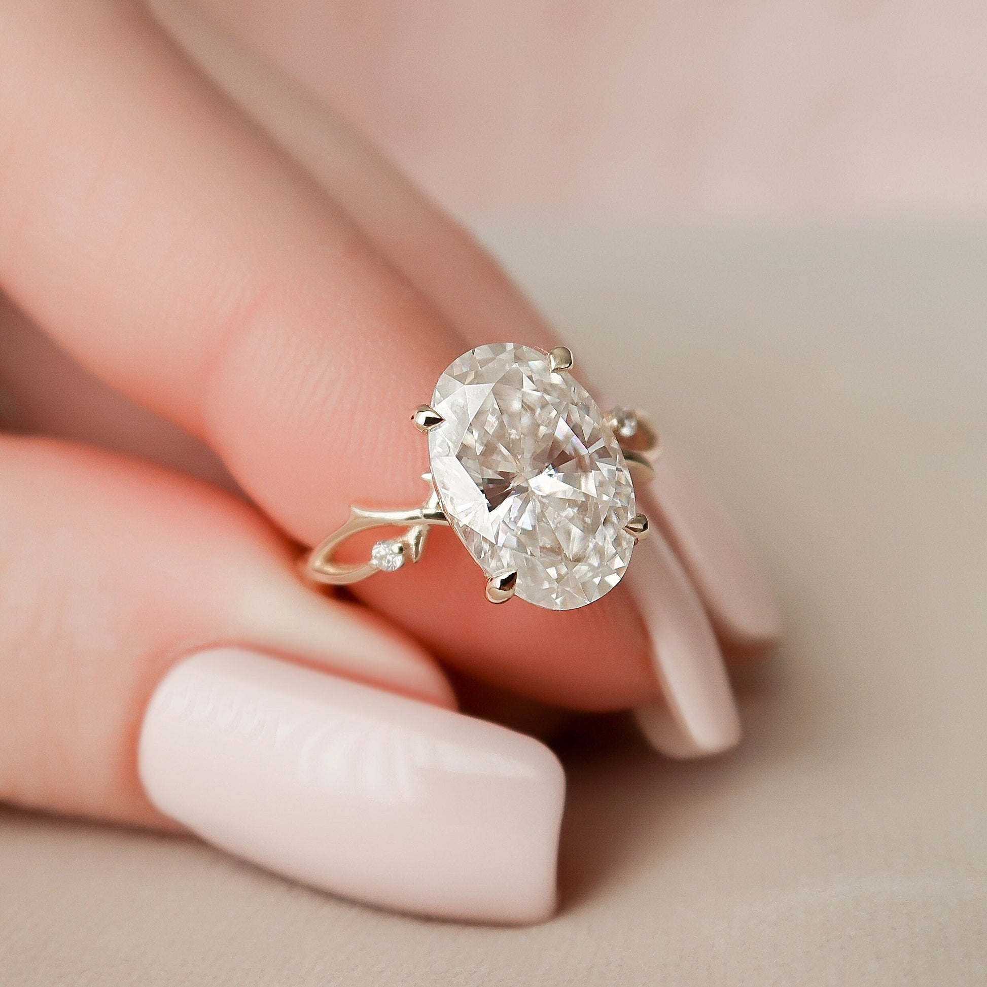 3.5 CT Oval Twig Pave Moissanite Engagement Ring