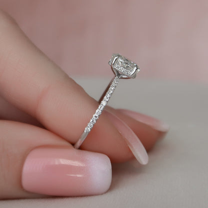 1 CT Oval Hidden Halo & Pave Moissanite Engagement Ring