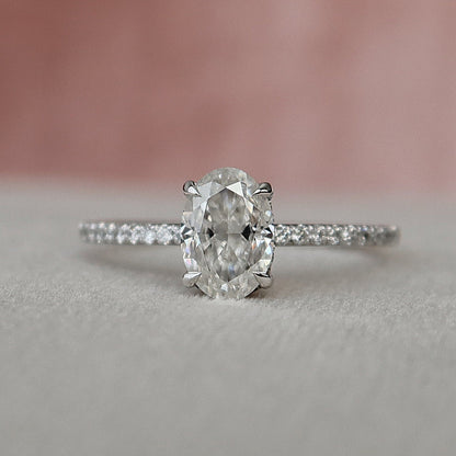 1 CT Oval Hidden Halo & Pave Moissanite Engagement Ring