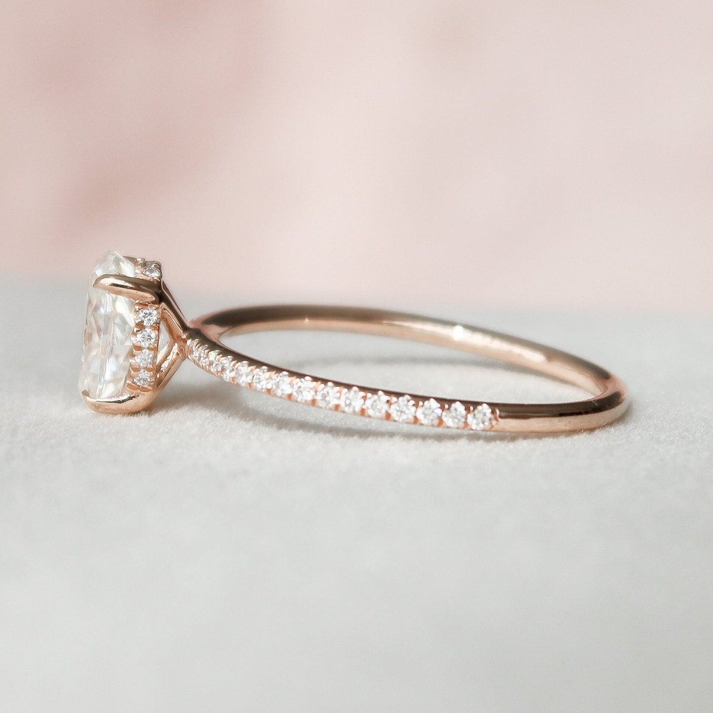 1 CT Oval Hidden Halo & Pave Moissanite Engagement Ring