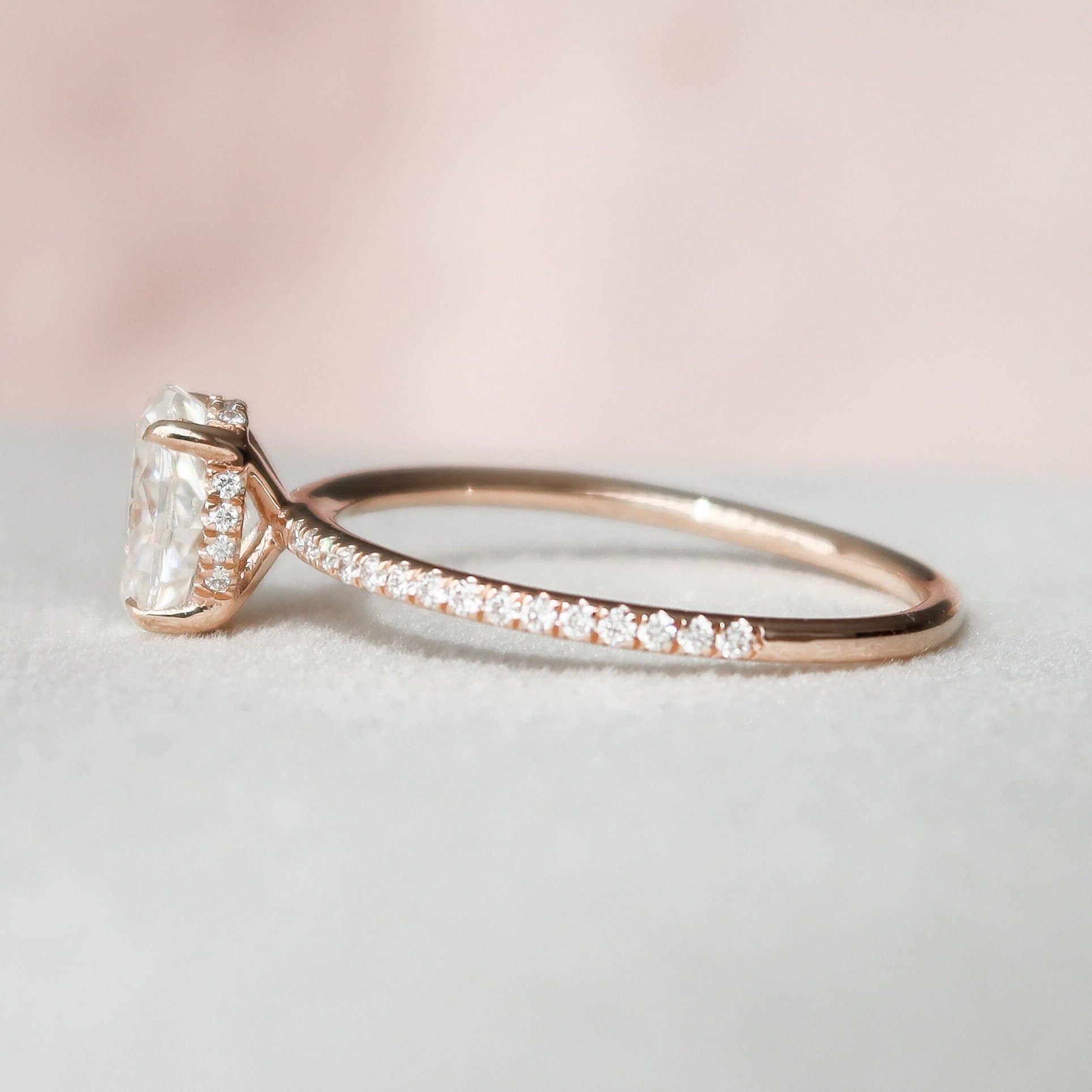1 CT Oval Hidden Halo & Pave Moissanite Engagement Ring