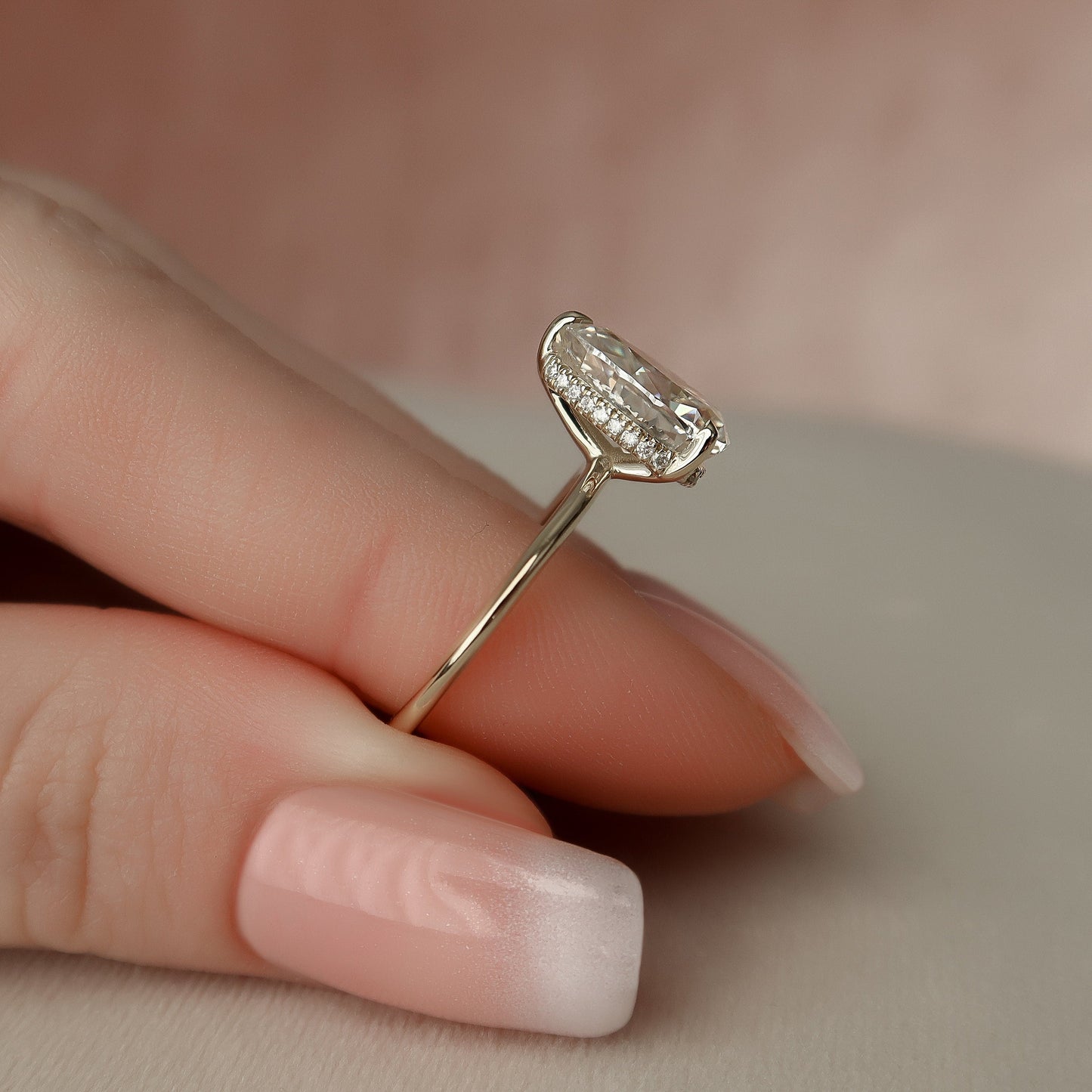 2 CT Pear Hidden Halo Moissanite Engagement Ring