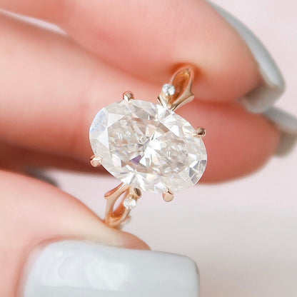 5 CT Oval Twig Pave Moissanite Engagement Ring
