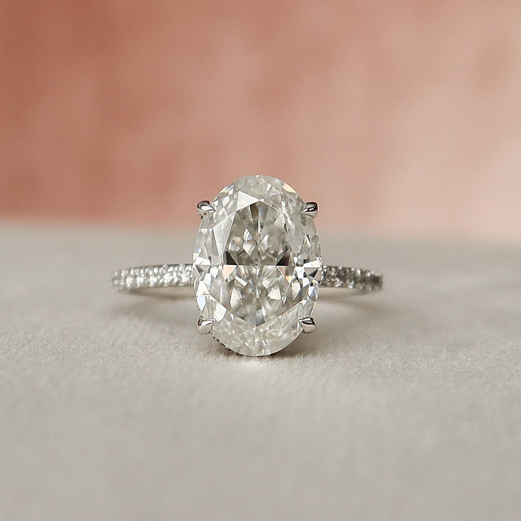 3 CT Oval Hidden Halo & Pave Moissanite Engagement Ring
