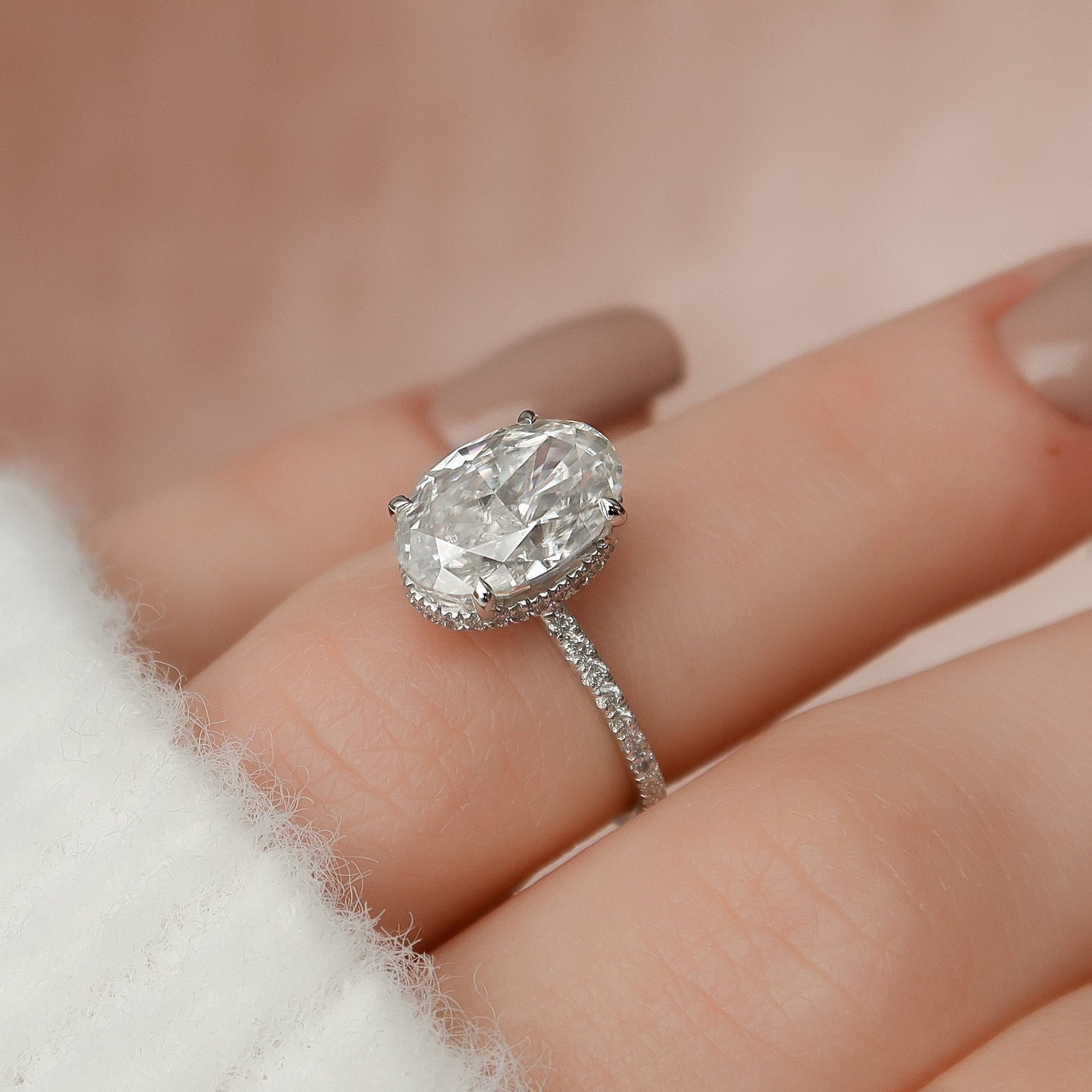 3 CT Oval Hidden Halo & Pave Moissanite Engagement Ring