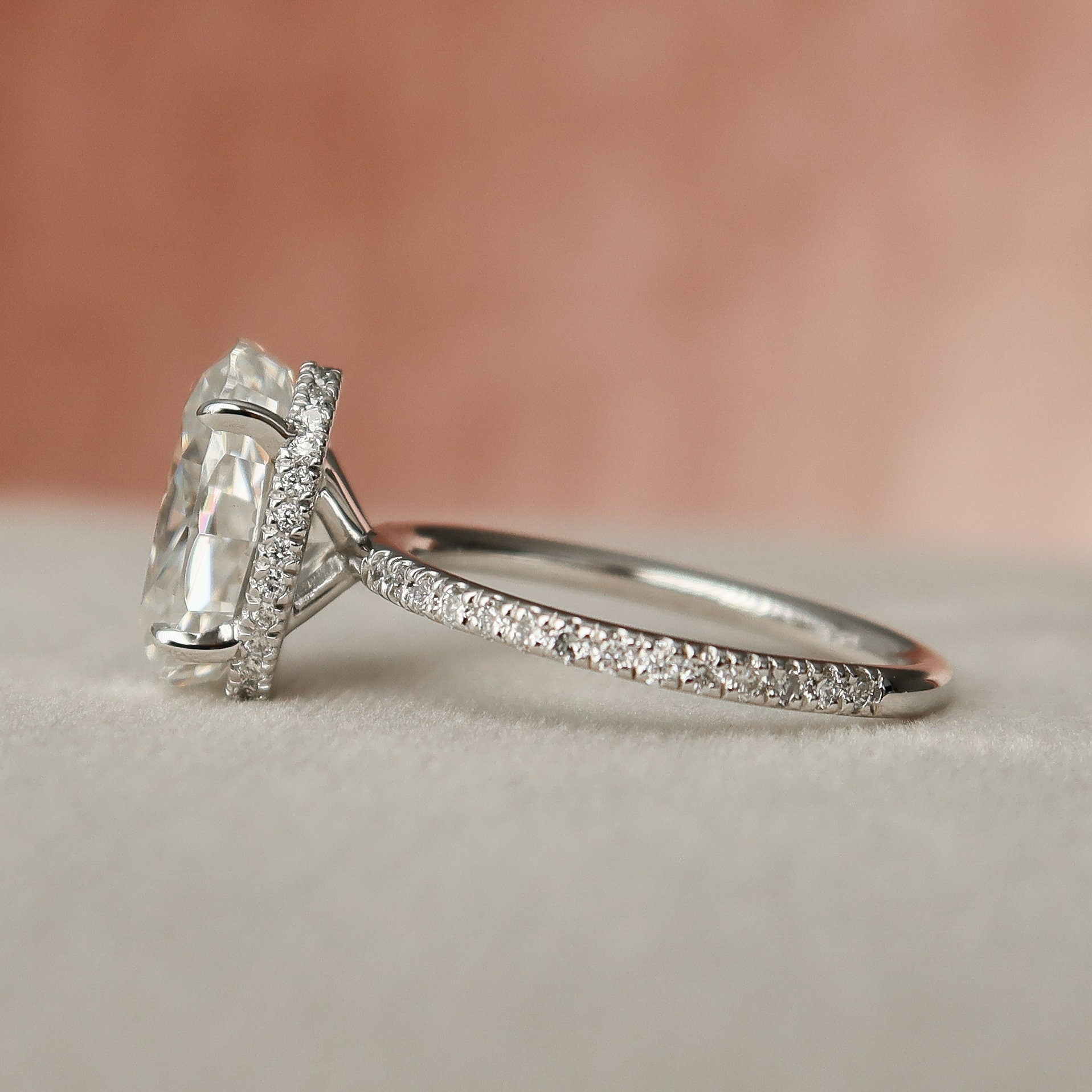 3 CT Oval Hidden Halo & Pave Moissanite Engagement Ring