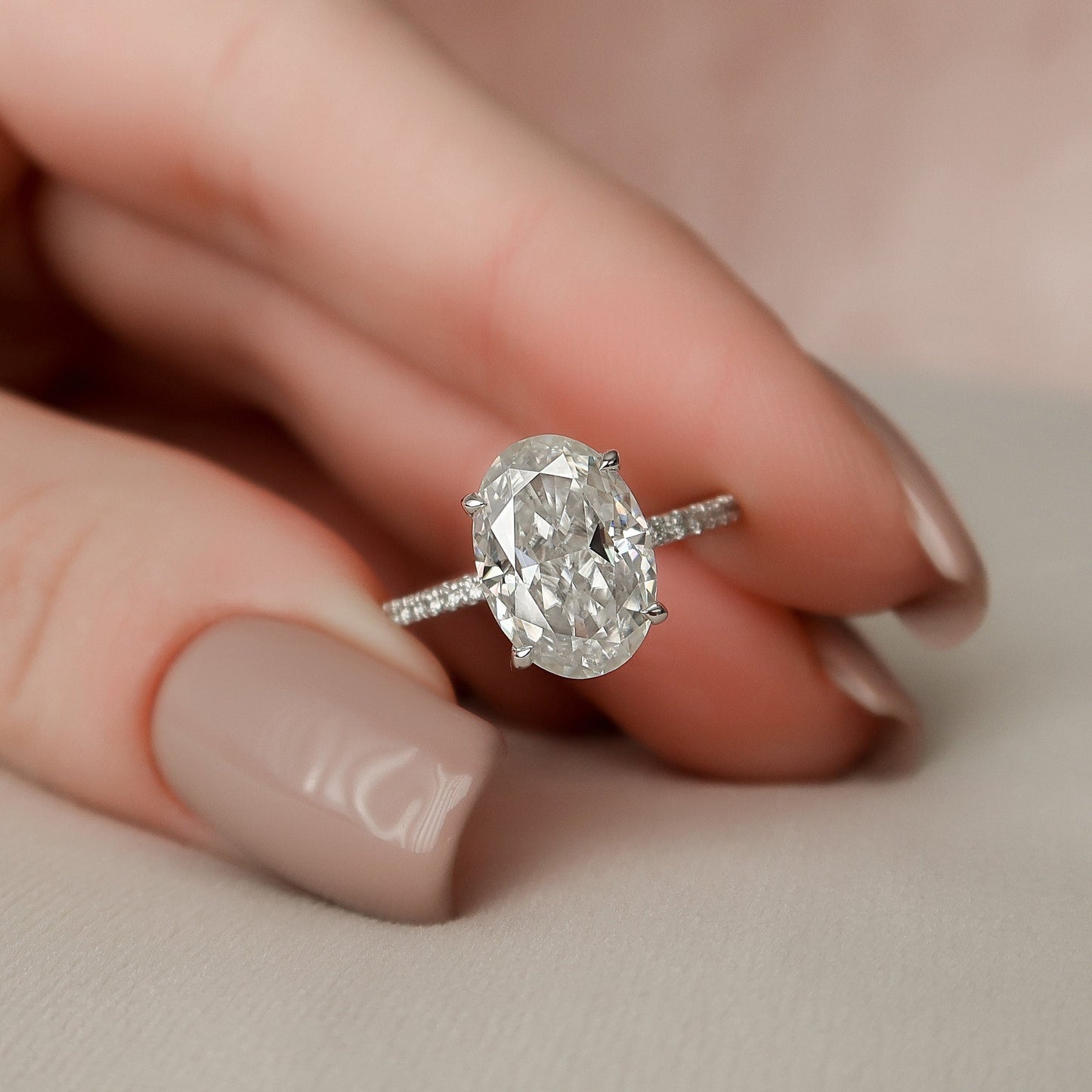 3 CT Oval Hidden Halo & Pave Moissanite Engagement Ring