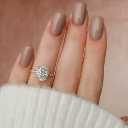 3 CT Oval Hidden Halo & Pave Moissanite Engagement Ring