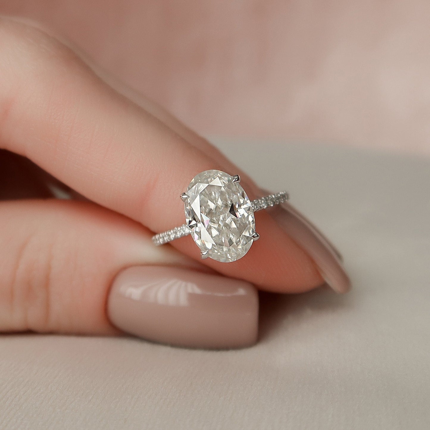 3 CT Oval Hidden Halo & Pave Moissanite Engagement Ring