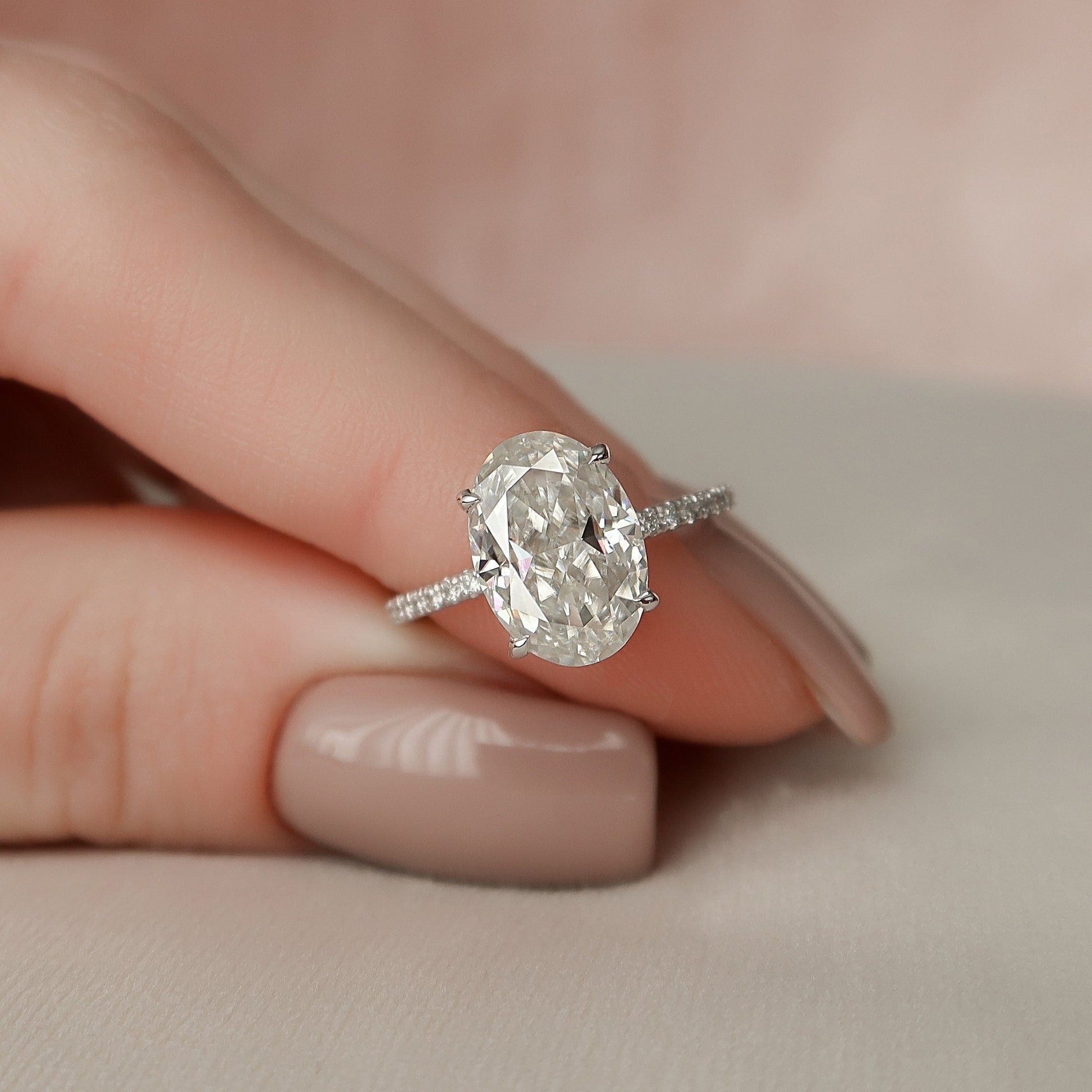 3 CT Oval Hidden Halo & Pave Moissanite Engagement Ring