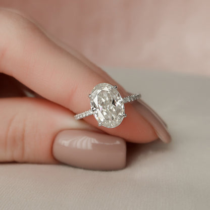 3 CT Oval Hidden Halo & Pave Moissanite Engagement Ring