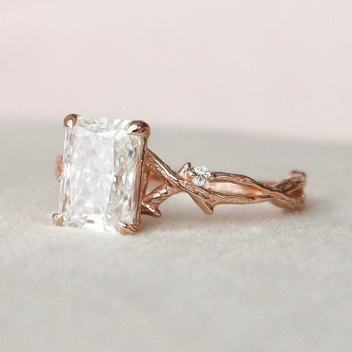 2 CT Radiant Twig Pave Moissanite Engagement Ring
