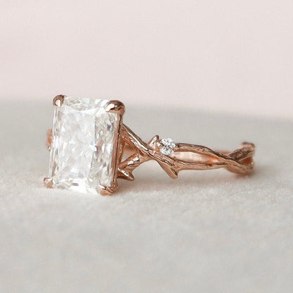 2 CT Radiant Twig Pave Moissanite Engagement Ring