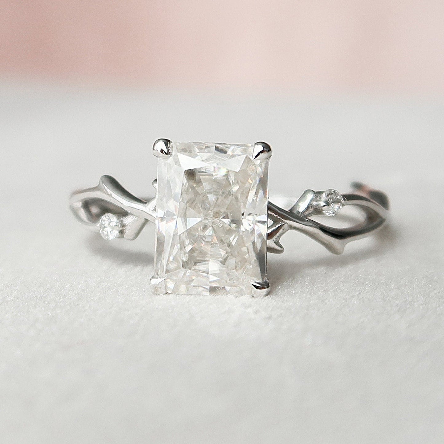 2 CT Radiant Twig Pave Moissanite Engagement Ring