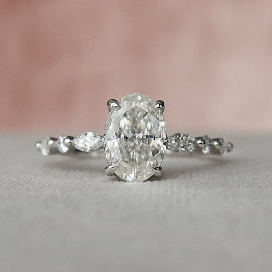 1.5 CT Oval Hidden Halo & Dainty Pave Moissanite Engagement Ring