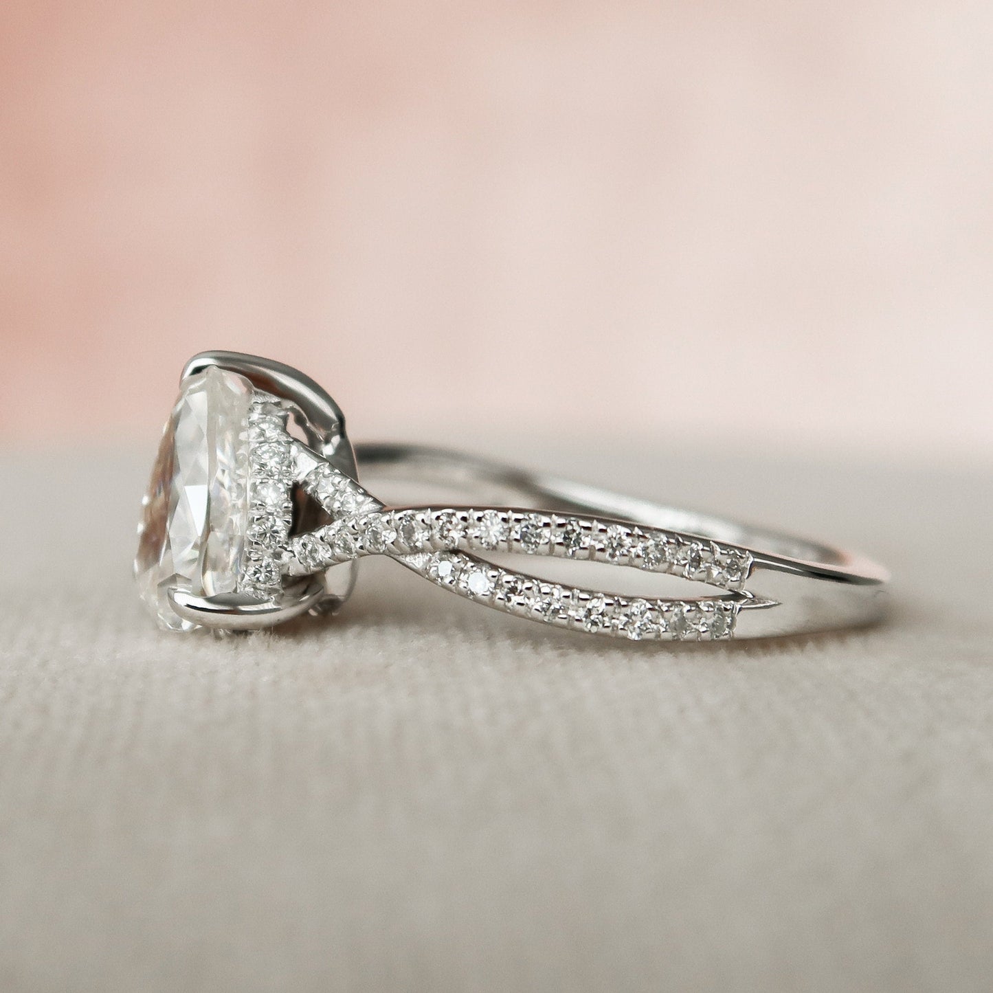 1 CT Pear Hidden Halo & Criss Cross Pave Moissanite Engagement Ring