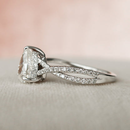 1 CT Pear Hidden Halo & Criss Cross Pave Moissanite Engagement Ring