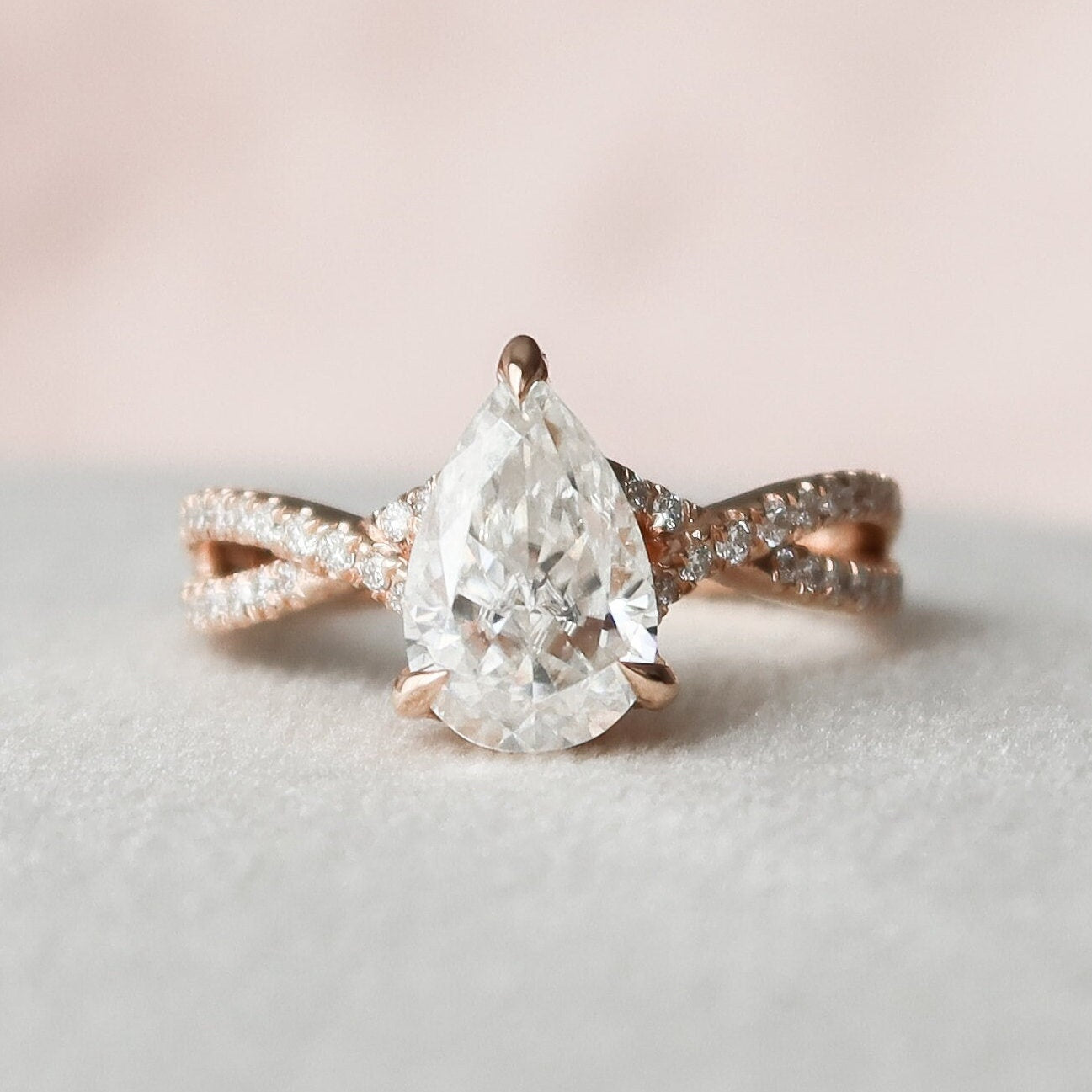 1 CT Pear Hidden Halo & Criss Cross Pave Moissanite Engagement Ring