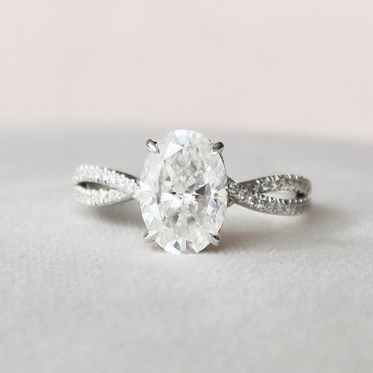 3 CT Oval Hidden Halo & Criss Cross Pave Moissanite Engagement Ring
