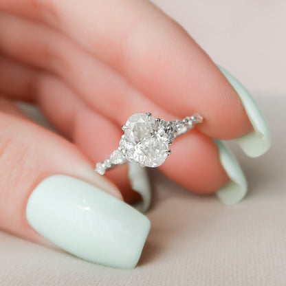 1.5 CT Oval Cluster Moissanite Engagement Ring