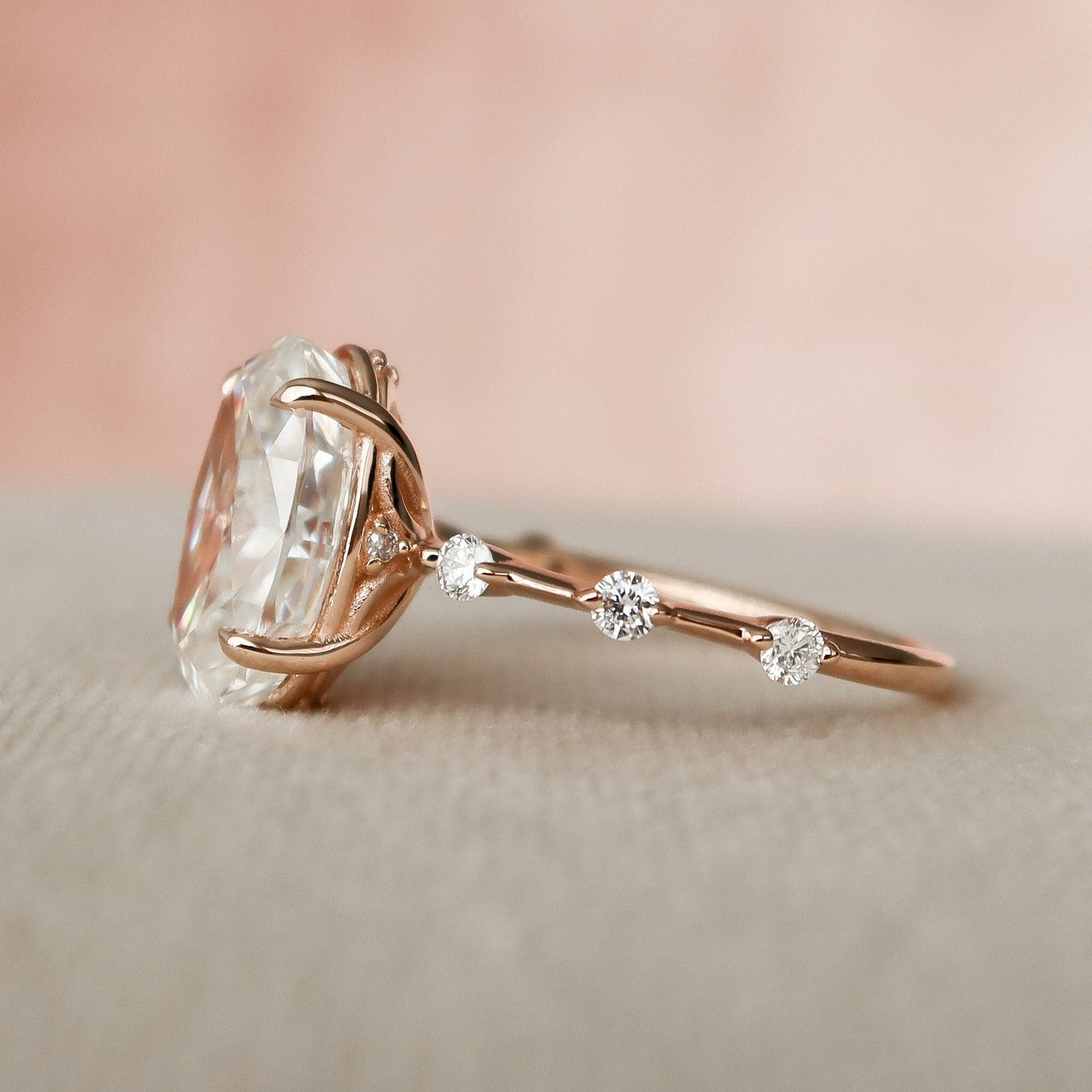3 CT Oval Dainty Pave Moissanite Engagement Ring