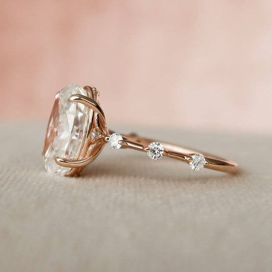 3 CT Oval Dainty Pave Moissanite Engagement Ring