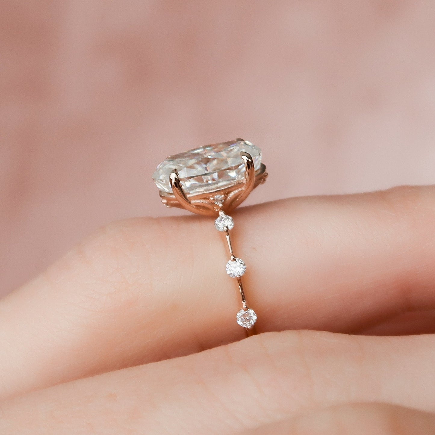 3 CT Oval Dainty Pave Moissanite Engagement Ring