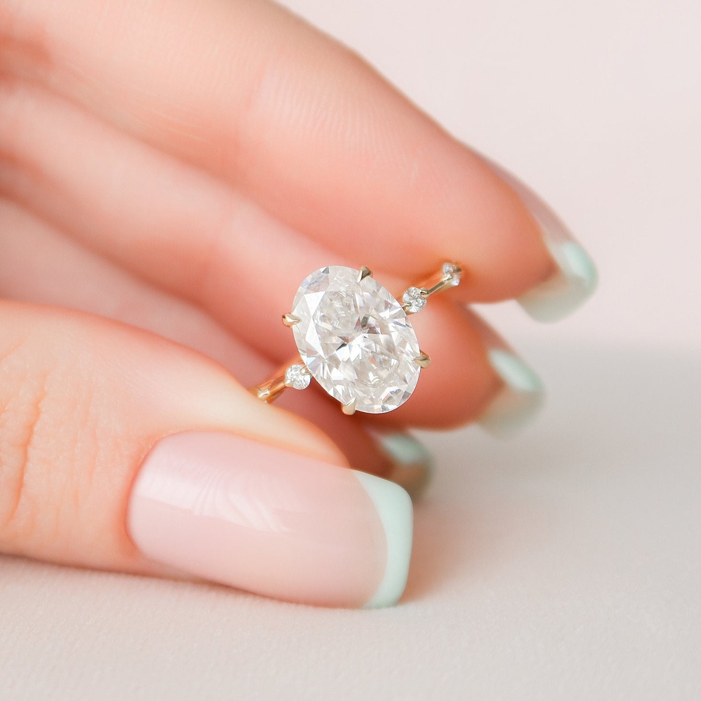 3 CT Oval Dainty Pave Moissanite Engagement Ring