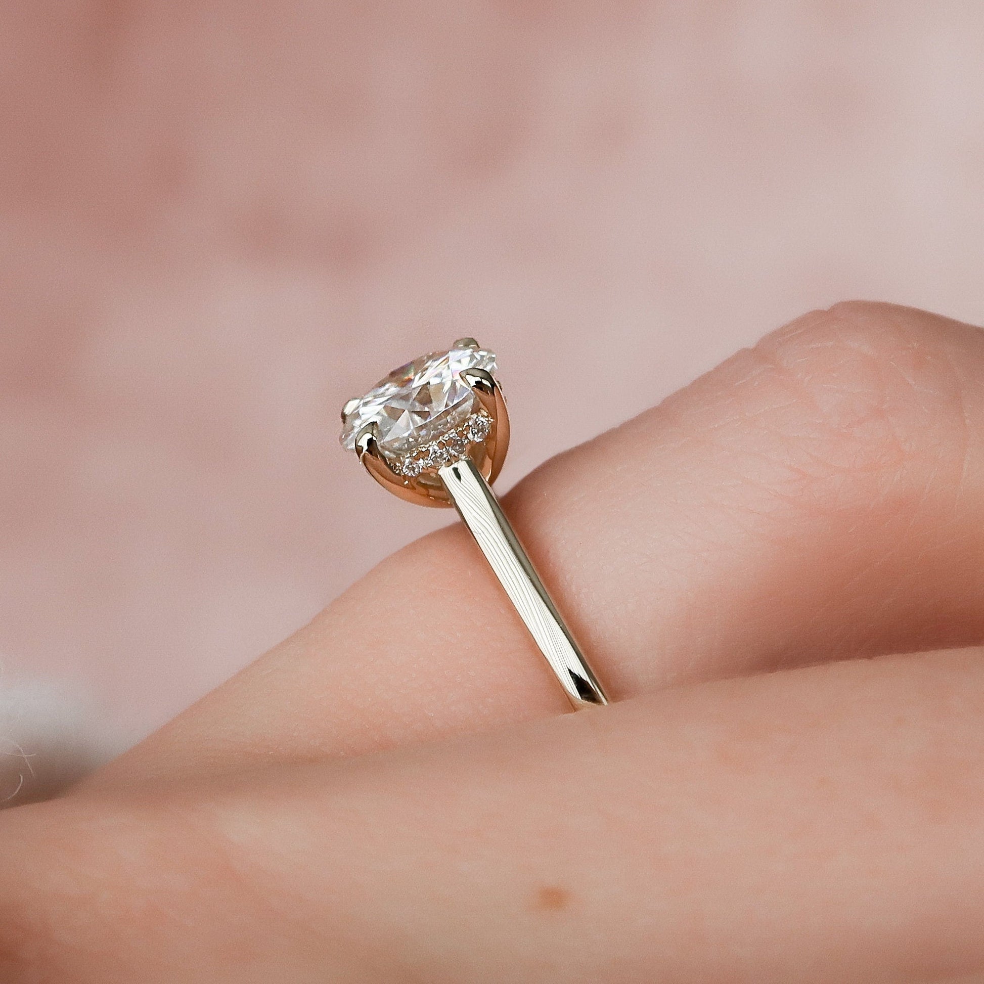 1.5 CT Round Hidden Halo & Pave Moissanite Engagement Ring
