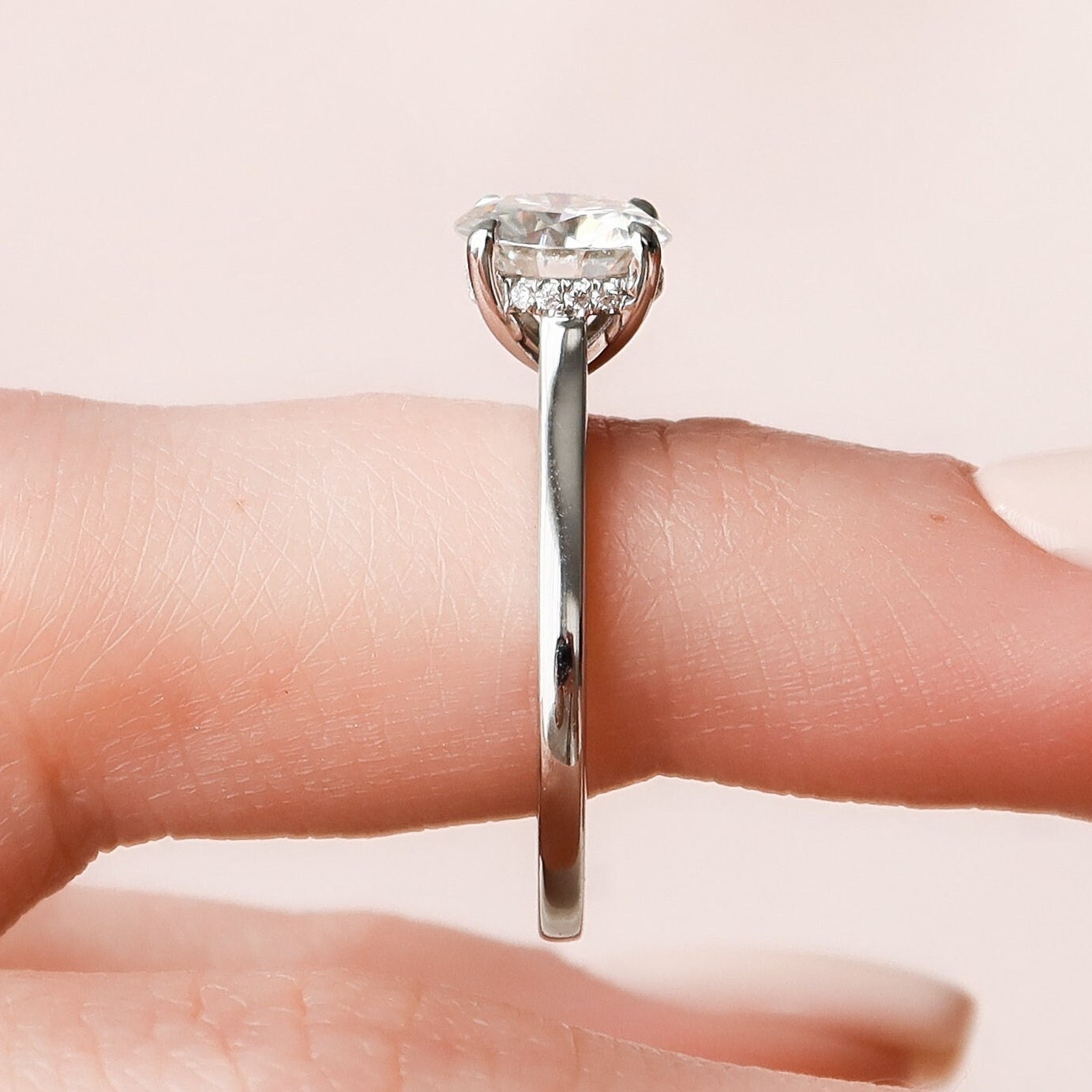 1.5 CT Round Hidden Halo & Pave Moissanite Engagement Ring