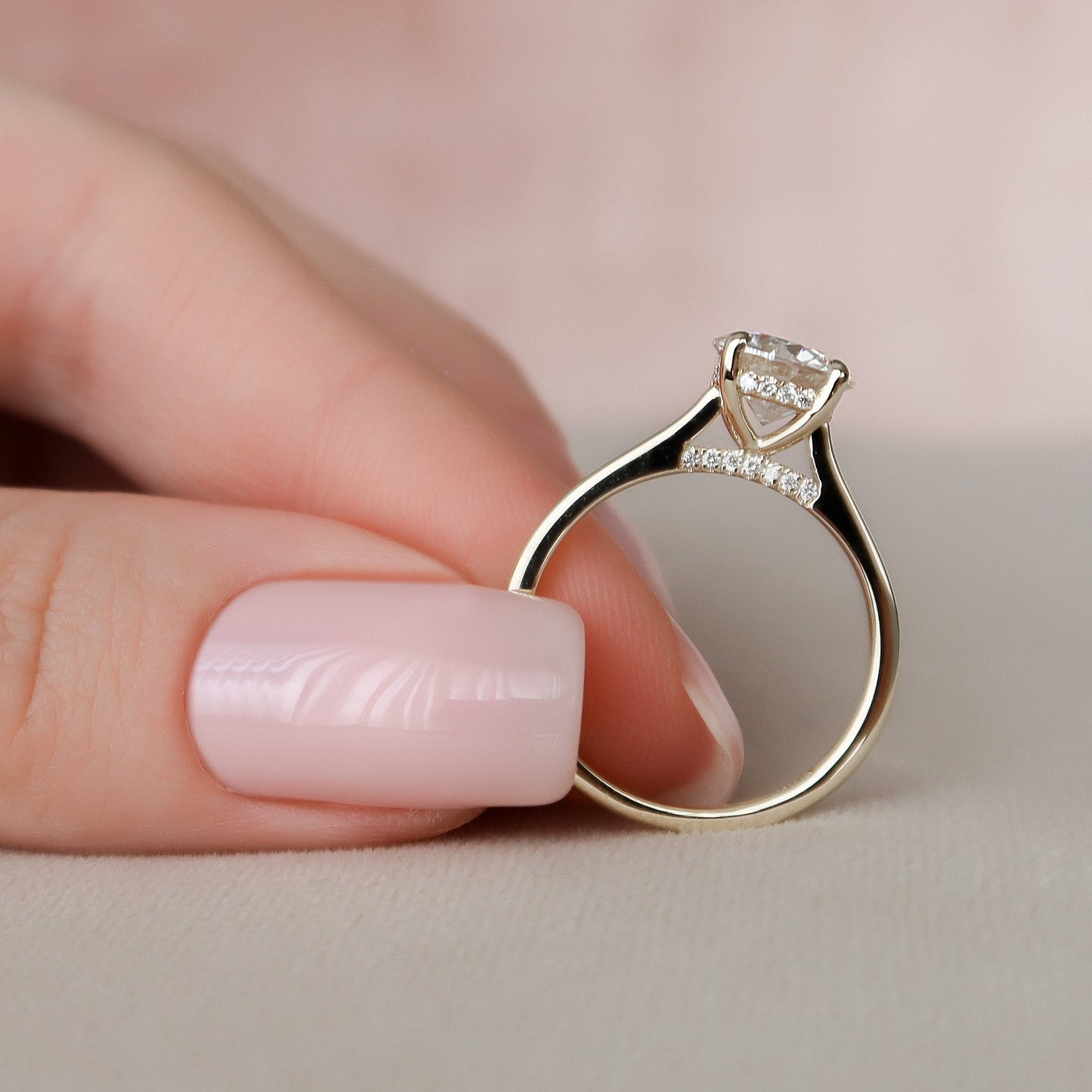 1.5 CT Round Hidden Halo & Pave Moissanite Engagement Ring