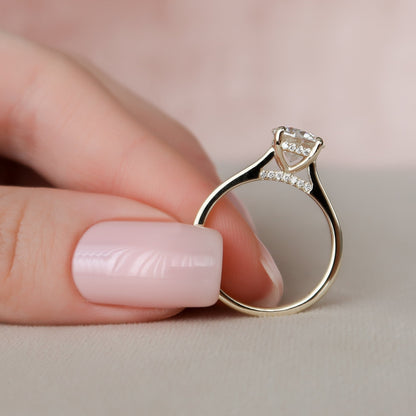 1.5 CT Round Hidden Halo & Pave Moissanite Engagement Ring