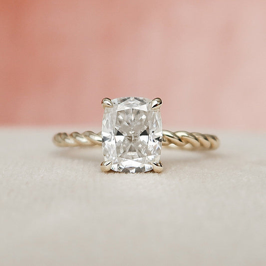 2 CT Elongated Cushion Hidden Halo Moissanite Engagement Ring