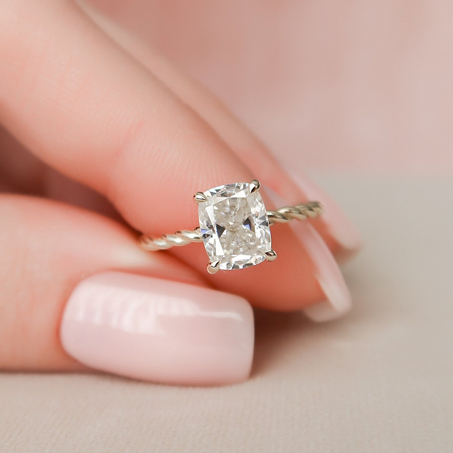 2 CT Elongated Cushion Hidden Halo Moissanite Engagement Ring