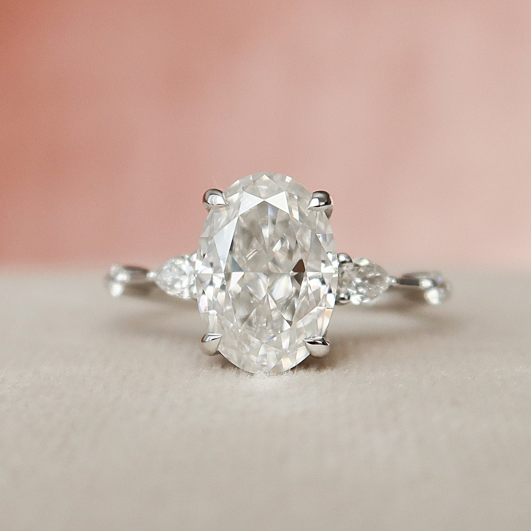2 CT Oval Hidden Halo & Dainty Pave Moissanite Engagement Ring