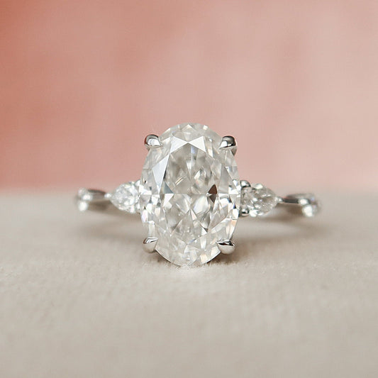 2 CT Oval Hidden Halo & Dainty Pave Moissanite Engagement Ring