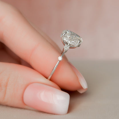 2 CT Oval Hidden Halo & Dainty Pave Moissanite Engagement Ring