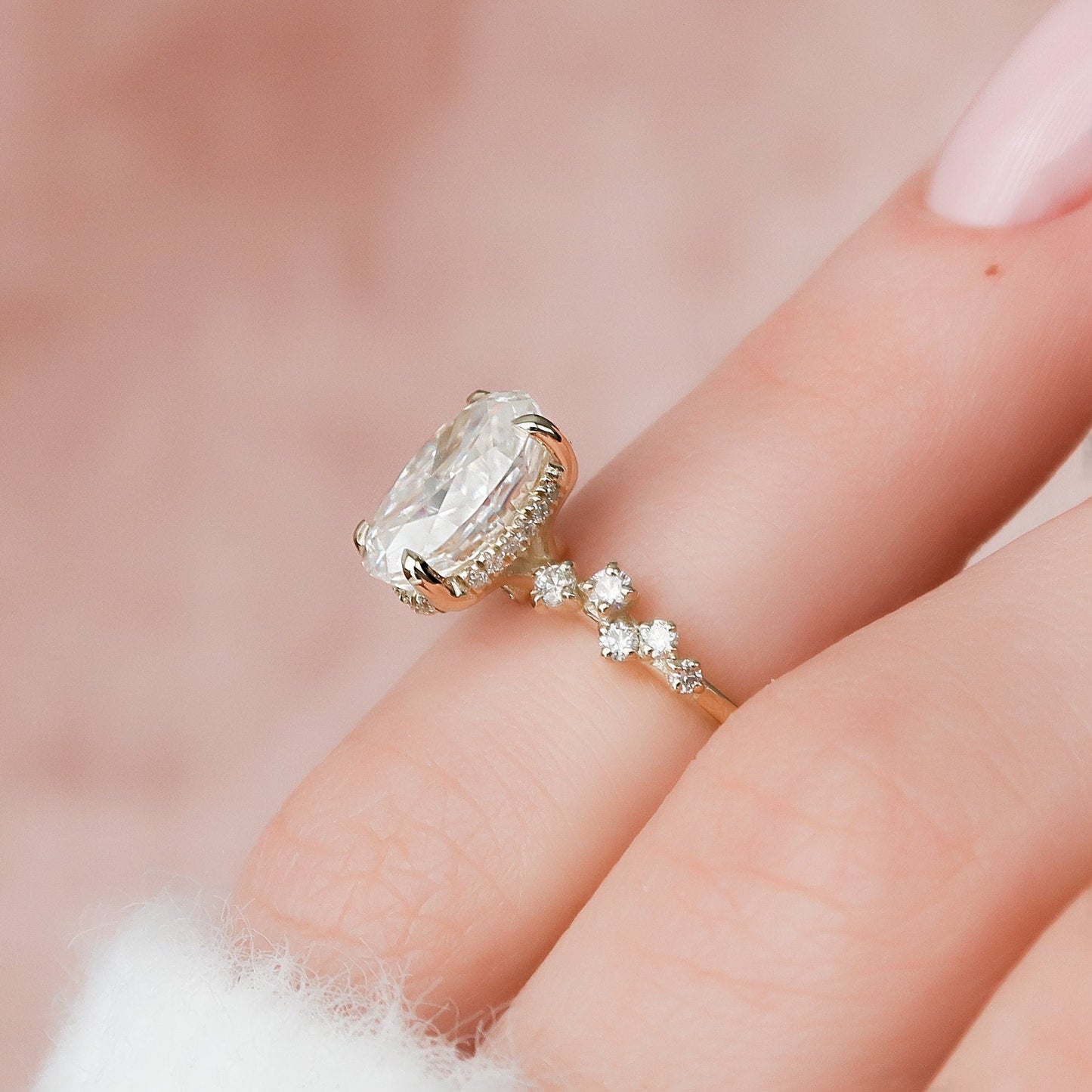 2 CT Oval Hidden Halo & Pave Moissanite Engagement Ring