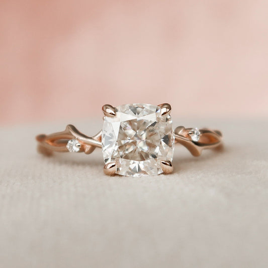 2 CT Cushion Twig Pave Moissanite Engagement Ring