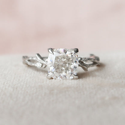 2 CT Cushion Twig Pave Moissanite Engagement Ring