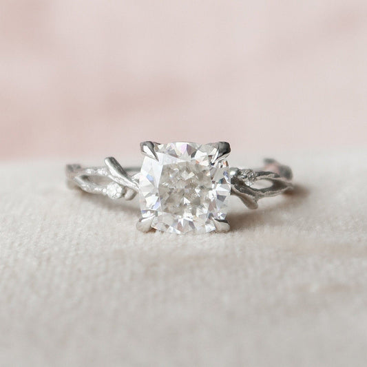 2 CT Cushion Twig Pave Moissanite Engagement Ring