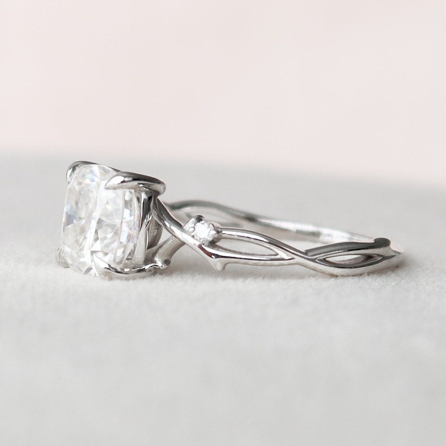 2 CT Cushion Twig Pave Moissanite Engagement Ring