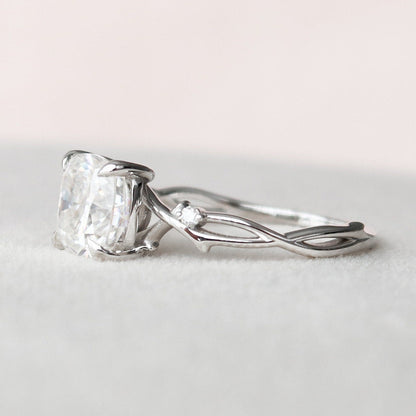 2 CT Cushion Twig Pave Moissanite Engagement Ring