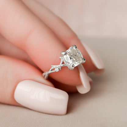 1.5 CT Cushion Twig Pave Moissanite Engagement Ring