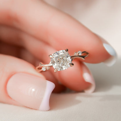 1.5 CT Cushion Twig Pave Moissanite Engagement Ring