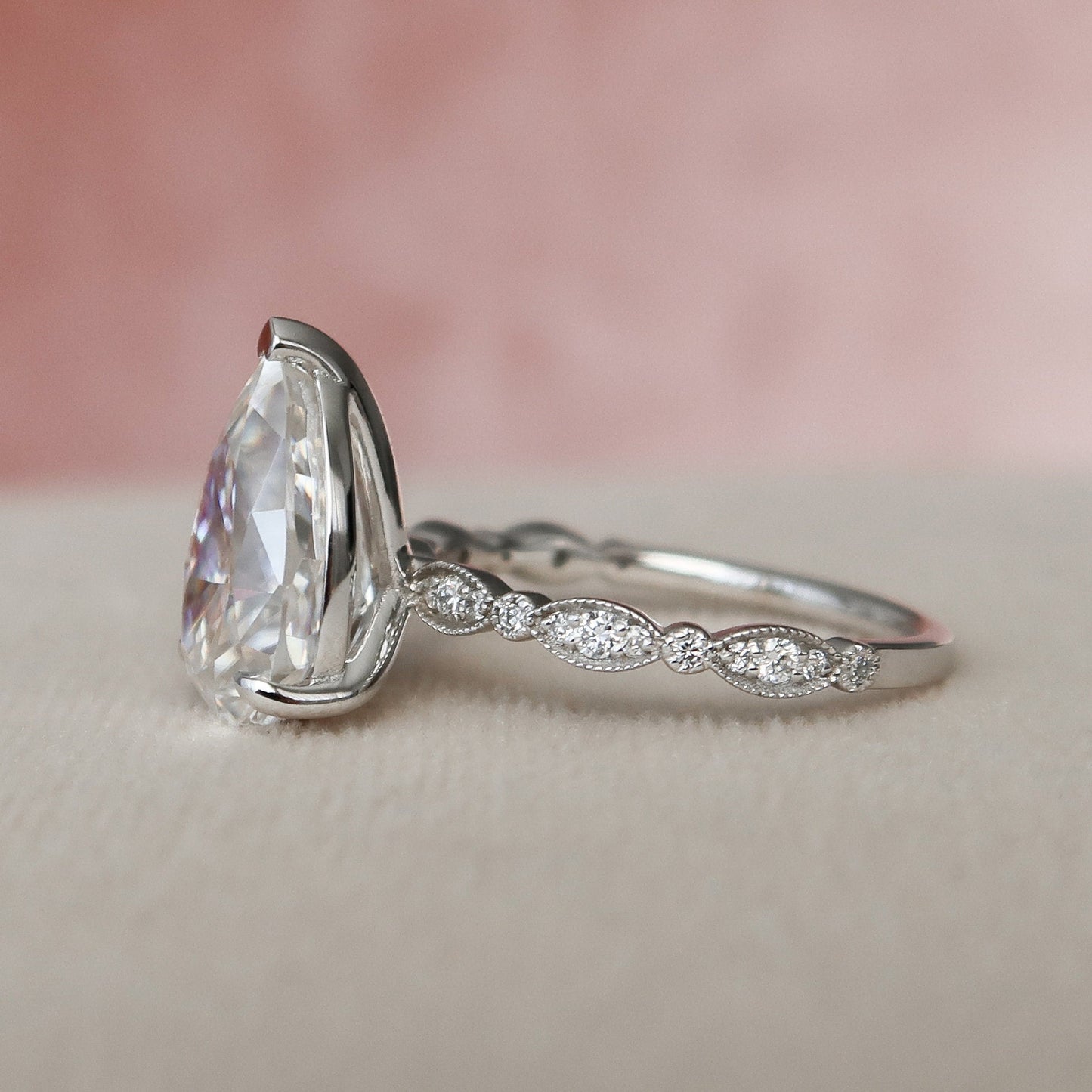 3 CT Pear Pave Moissanite Engagement Ring