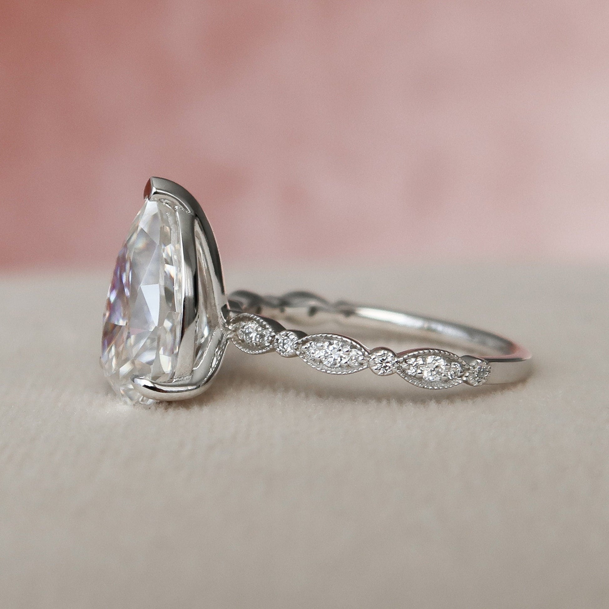 3 CT Pear Pave Moissanite Engagement Ring